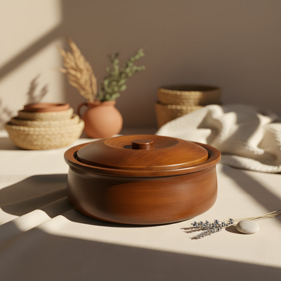 Wooden Bowl with Lid Large